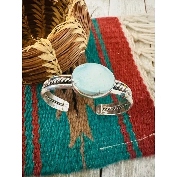 Navajo Sterling Silver & Golden Hills Turquoise Cuff Bracelet - Picture 2 of 6